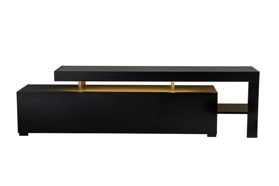 NORDVRK Beliz TV-bord, m. PVC-kant LED-lys - tre svart melamin (192x37)