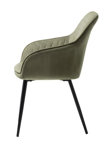 Milton spisebordstol, m. armlener - olivengrnn flyel og svart metall