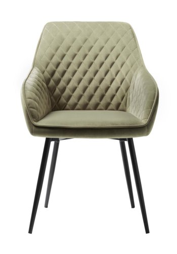 Milton spisebordstol, m. armlener - olivengrnn flyel og svart metall