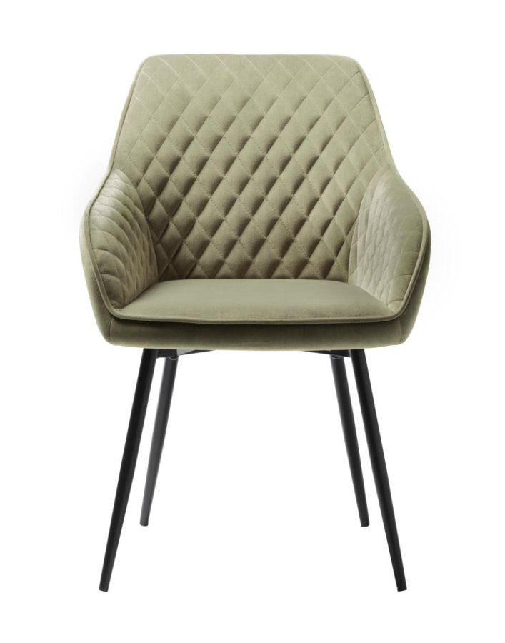 Milton spisebordstol, m. armlener - olivengrnn flyel og svart metall