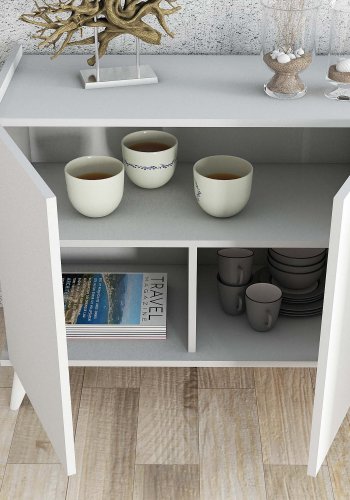 FUNZI LIVING Elegantes Sideboard mit 4 Türen und 2 Regalen – weißes Melamin
