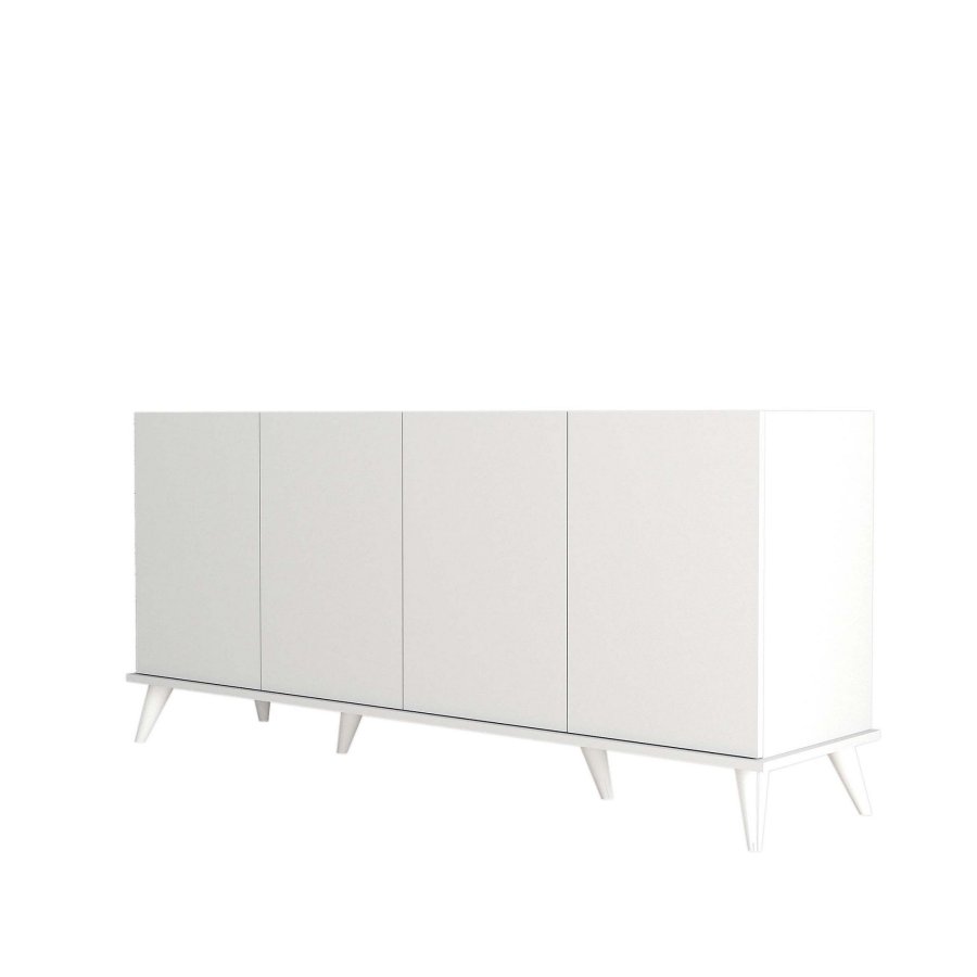 FUNZI LIVING Elegantes Sideboard mit 4 Türen und 2 Regalen – weißes Melamin
