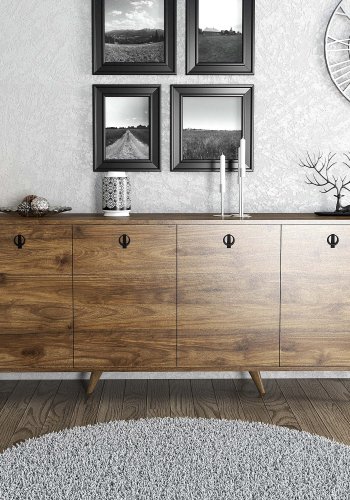 FUNZI LIVING Elite Sideboard, mit 4 Türen und 2 Regalen - walnussfarbenes Melamin