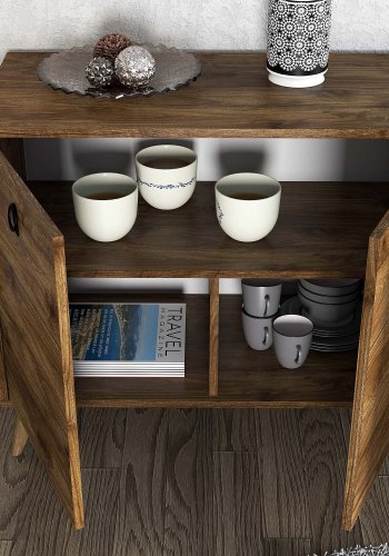 FUNZI LIVING Elite Sideboard, mit 4 Türen und 2 Regalen - walnussfarbenes Melamin