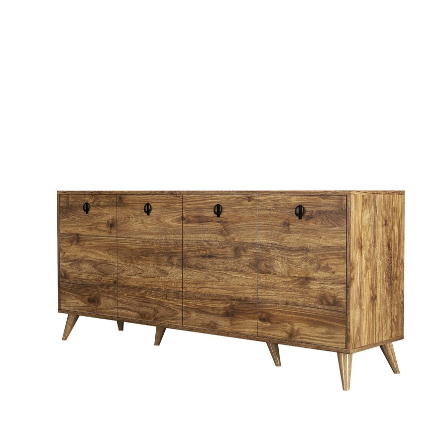 FUNZI LIVING Elite Sideboard, mit 4 Türen und 2 Regalen - walnussfarbenes Melamin