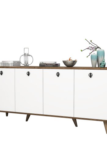 FUNZI LIVING Elite Sideboard, mit 4 Türen und 2 Regalen - walnussfarbenes und weißes Melamin