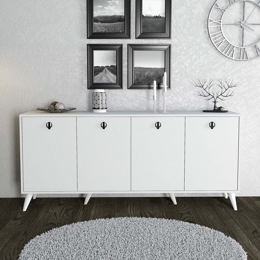 FUNZI LIVING Elite Sideboard, mit 4 Türen und 2 Regalen - weißes Melamin