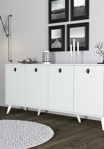 FUNZI LIVING Elite Sideboard, mit 4 Türen und 2 Regalen - weißes Melamin