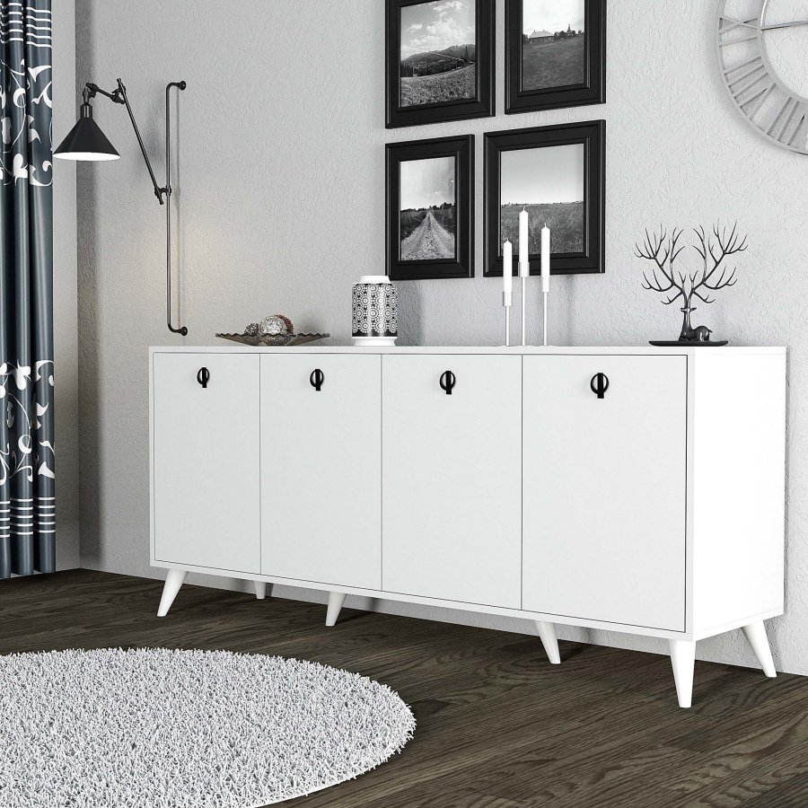 FUNZI LIVING Elite Sideboard, mit 4 Türen und 2 Regalen - weißes Melamin