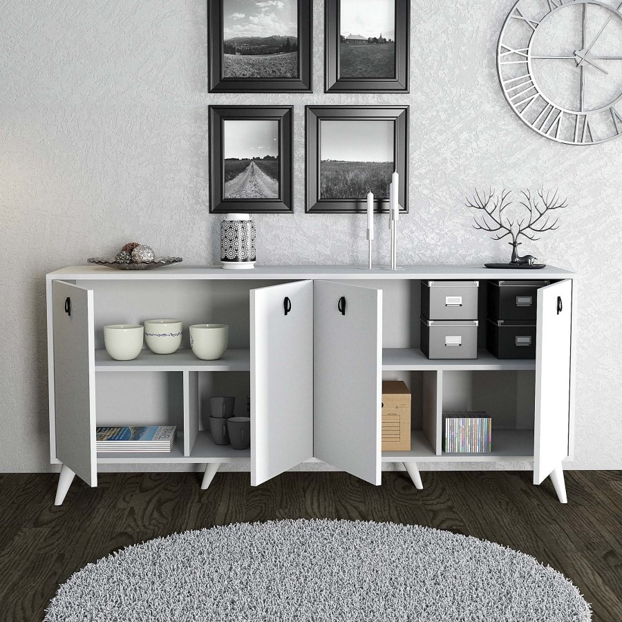FUNZI LIVING Elite Sideboard, mit 4 Türen und 2 Regalen - weißes Melamin