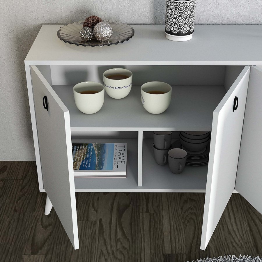 FUNZI LIVING Elite Sideboard, mit 4 Türen und 2 Regalen - weißes Melamin