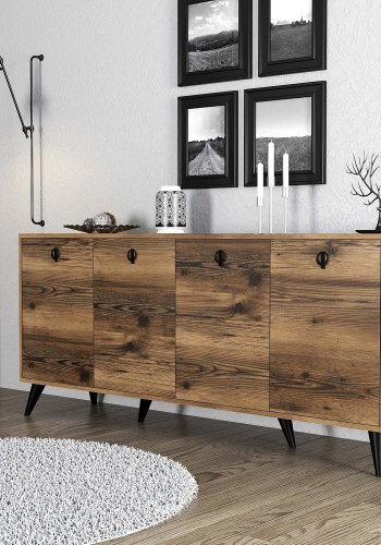 NORDVRK Elite konsollbord, m. 4 drer, 2 hyller - valnttmelamin og plast (180x45)