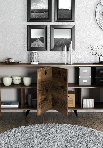 NORDVRK Elite konsollbord, m. 4 drer, 2 hyller - valnttmelamin og plast (180x45)