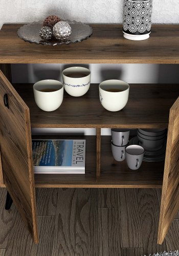 NORDVRK Elite konsollbord, m. 4 drer, 2 hyller - valnttmelamin og plast (180x45)