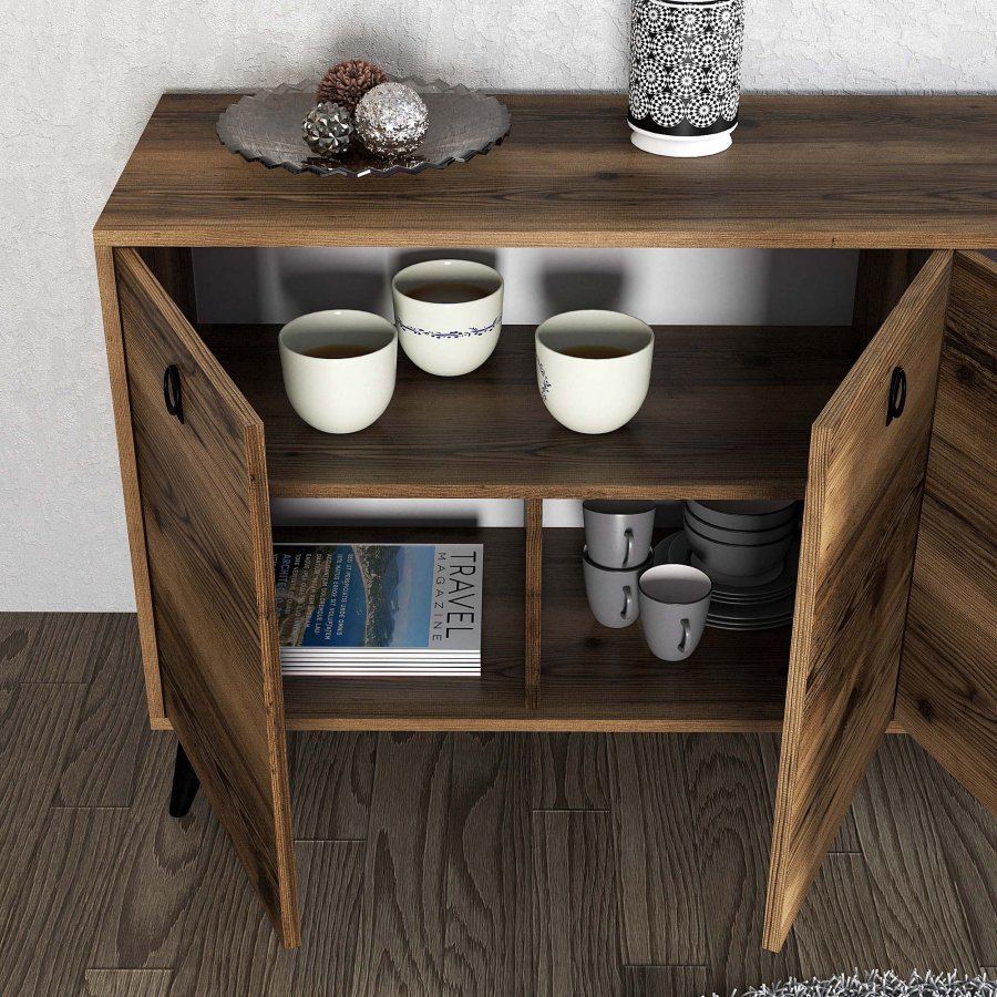 NORDVRK Elite konsollbord, m. 4 drer, 2 hyller - valnttmelamin og plast (180x45)