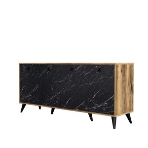 NORDVRK Elite konsolbord, w. 4 drrar, 2 hyllor - melamin och plast i valnt/svart marmorlook (180x45)