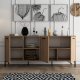 FUNZI LIVING Aurora Sideboard mit 3 Türen und 3 Regalen - eichenfarbenes Melamin und Metall