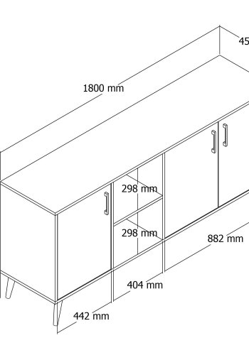 FUNZI LIVING Exxen Sideboard mit 3 Türen und 3 Regalen - walnussfarbenes und anthrazitgraues Melamin und Holz