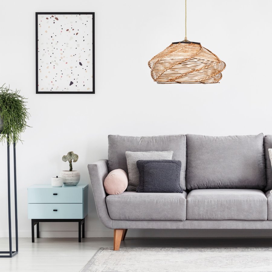 LUMI Oval taklampe - kamel imitert bambus (36x36)