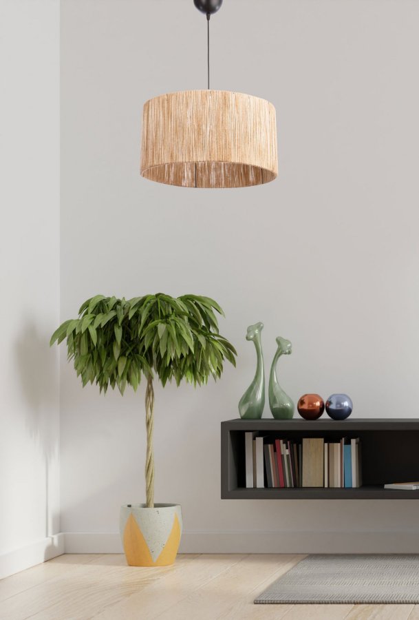 LUMI Cane taklampe, justerbar hyde - naturlig jute og metall