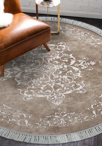 TEPPI ALN400616BJ12 gulvtppe, m. mnster, rund - beige og hvid polyester (160)