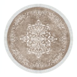 TEPPI ALN400616BJ17 Hallmatta, med mönster, rund - beige och vit polyester (Ø100)