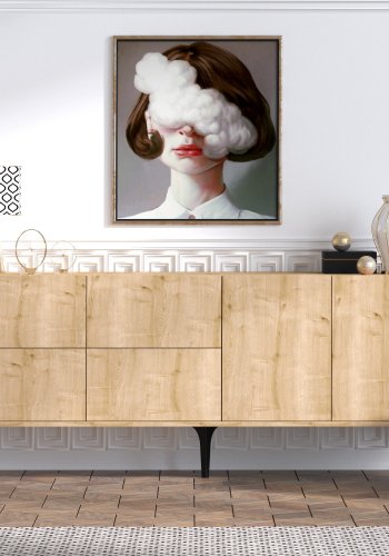 FUNZI LIVING Laika Sideboard, mit 6 Türen und 2 Regalen - Saphir-Eichenfarbenes Melamin