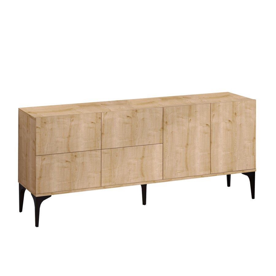 FUNZI LIVING Laika Sideboard, mit 6 Türen und 2 Regalen - Saphir-Eichenfarbenes Melamin