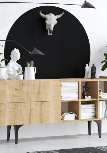 FUNZI LIVING Sirius Sideboard, mit 4 Türen und 2 Regalen - Melamin in Saphir-Eiche-Farbe