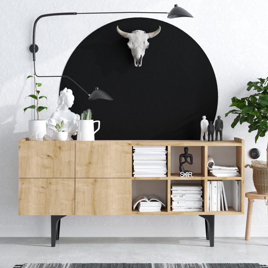FUNZI LIVING Sirius Sideboard, mit 4 Türen und 2 Regalen - Melamin in Saphir-Eiche-Farbe