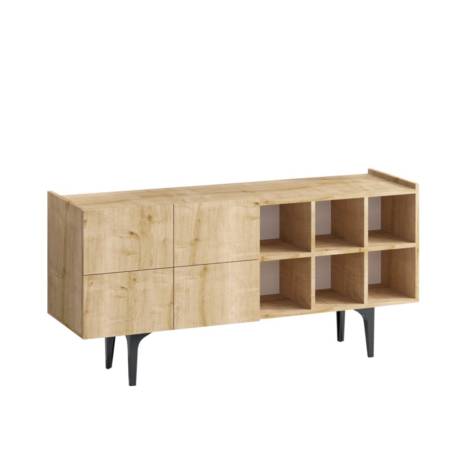 FUNZI LIVING Sirius Sideboard, mit 4 Türen und 2 Regalen - Melamin in Saphir-Eiche-Farbe