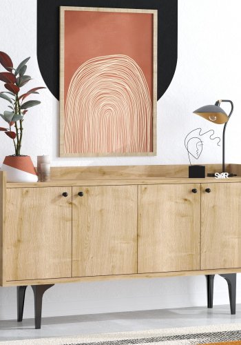 FUNZI LIVING Navi Sideboard, m. 4 Türen und 2 Regalen - Saphir-Eichenfarbenes Melamin