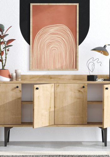 FUNZI LIVING Navi Sideboard, m. 4 Türen und 2 Regalen - Saphir-Eichenfarbenes Melamin