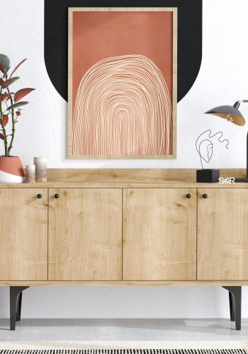 FUNZI LIVING Navi Sideboard, m. 4 Türen und 2 Regalen - Saphir-Eichenfarbenes Melamin