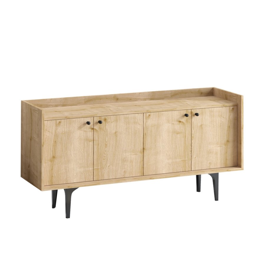 FUNZI LIVING Navi Sideboard, m. 4 Türen und 2 Regalen - Saphir-Eichenfarbenes Melamin
