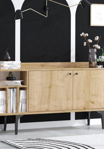 FUNZI LIVING Canopus Sideboard, m. 2 Türen und 2 Regalen - Saphir-Eichenfarbenes Melamin
