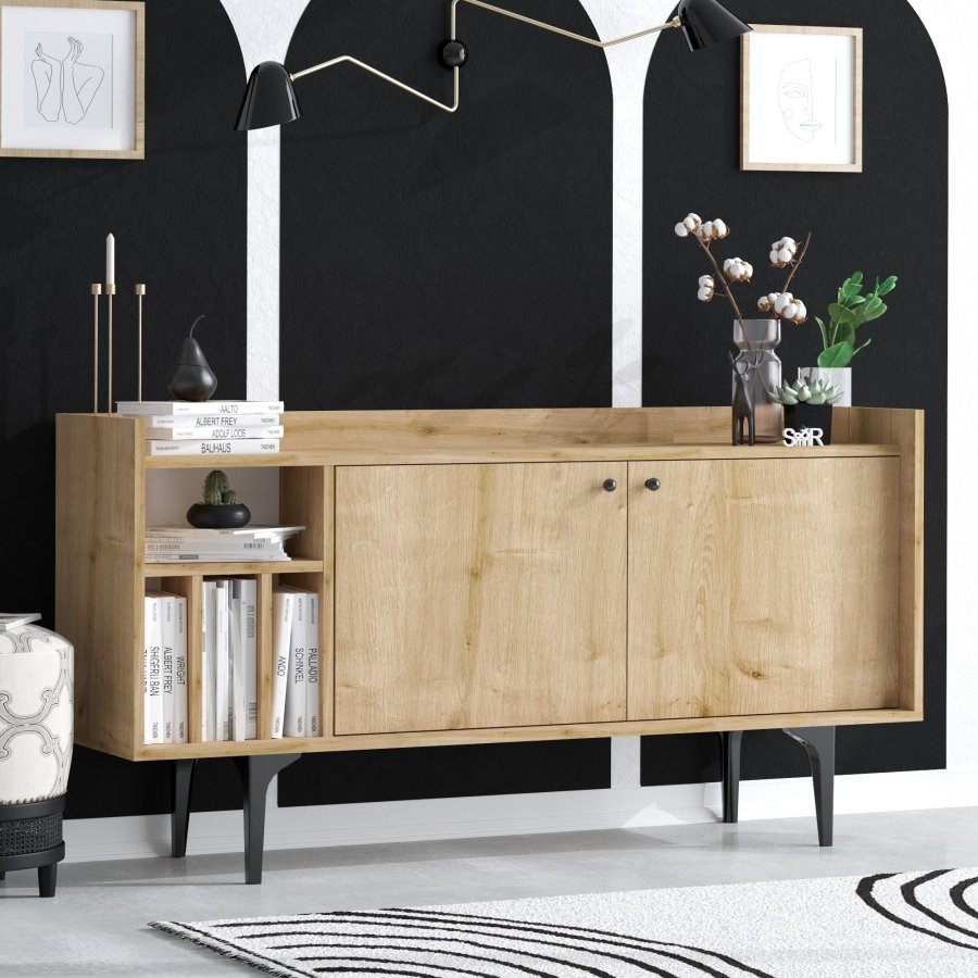 FUNZI LIVING Canopus Sideboard, m. 2 Türen und 2 Regalen - Saphir-Eichenfarbenes Melamin