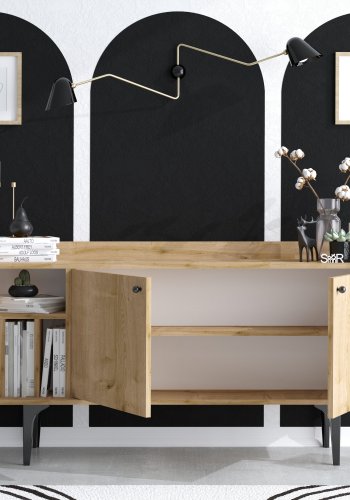 FUNZI LIVING Canopus Sideboard, m. 2 Türen und 2 Regalen - Saphir-Eichenfarbenes Melamin