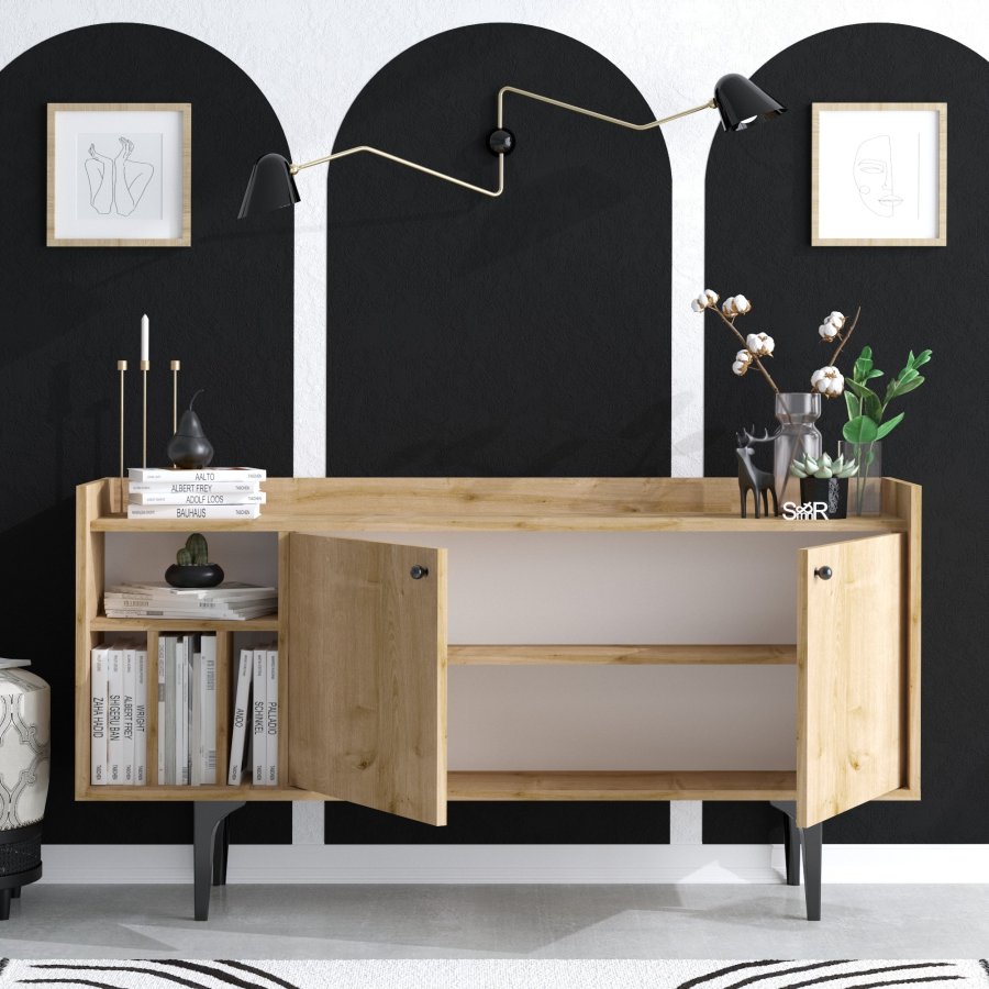 FUNZI LIVING Canopus Sideboard, m. 2 Türen und 2 Regalen - Saphir-Eichenfarbenes Melamin