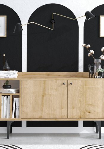 FUNZI LIVING Canopus Sideboard, m. 2 Türen und 2 Regalen - Saphir-Eichenfarbenes Melamin