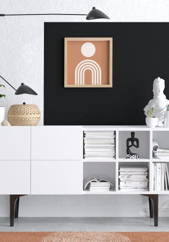 FUNZI LIVING Alpha Sideboard, m. 4 Türen, 1 Regal und 6 Fächer - weißes Melamin