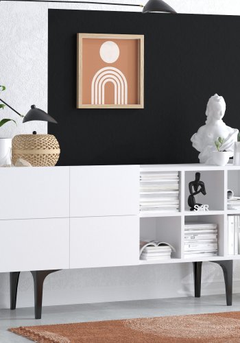FUNZI LIVING Alpha Sideboard, m. 4 Türen, 1 Regal und 6 Fächer - weißes Melamin