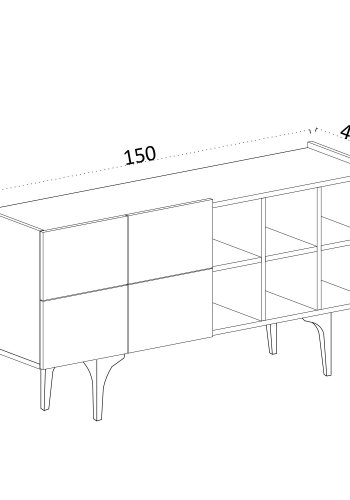 FUNZI LIVING Alpha Sideboard, m. 4 Türen, 1 Regal und 6 Fächer - weißes Melamin