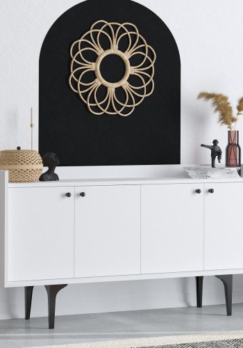 FUNZI LIVING Eris Sideboard, mit 4 Türen und 2 Regalen - weißes Melamin