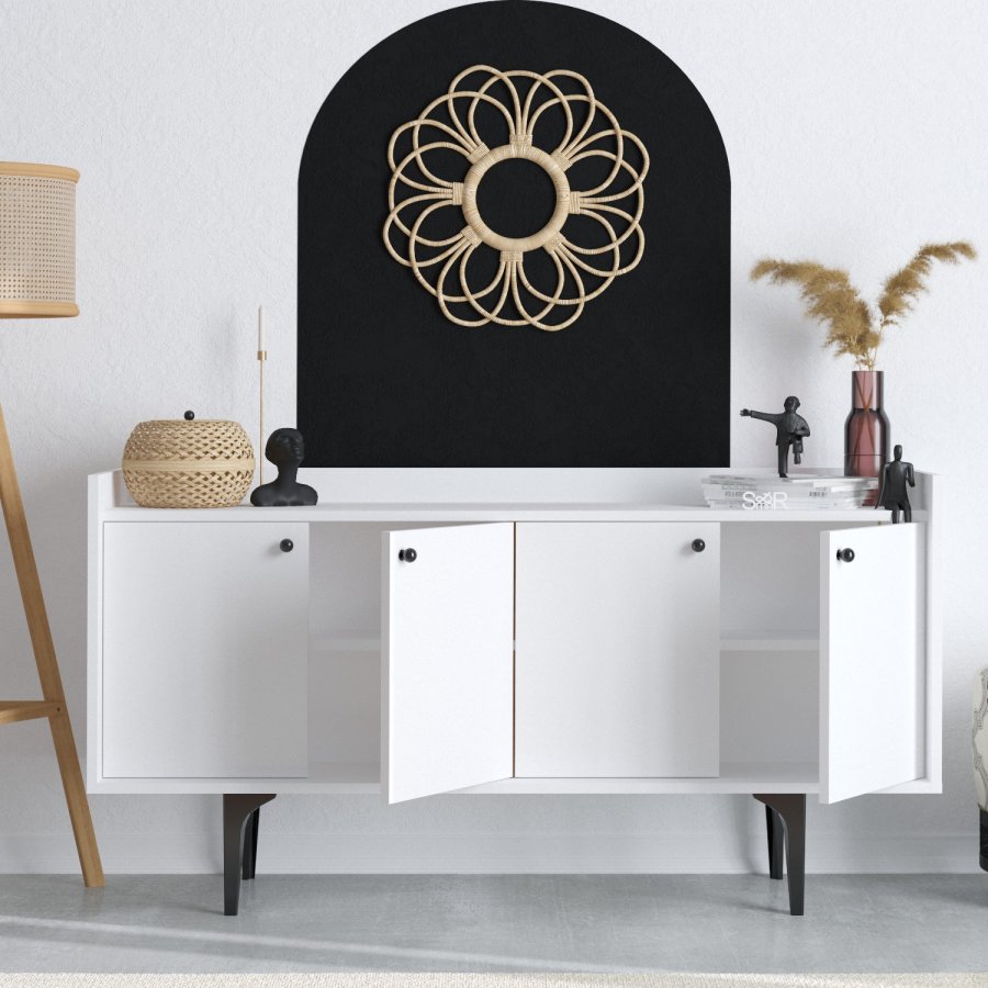 FUNZI LIVING Eris Sideboard, mit 4 Türen und 2 Regalen - weißes Melamin