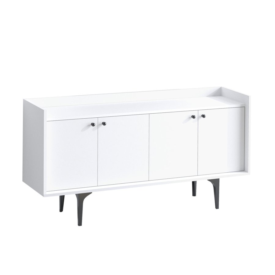 FUNZI LIVING Eris Sideboard, mit 4 Türen und 2 Regalen - weißes Melamin