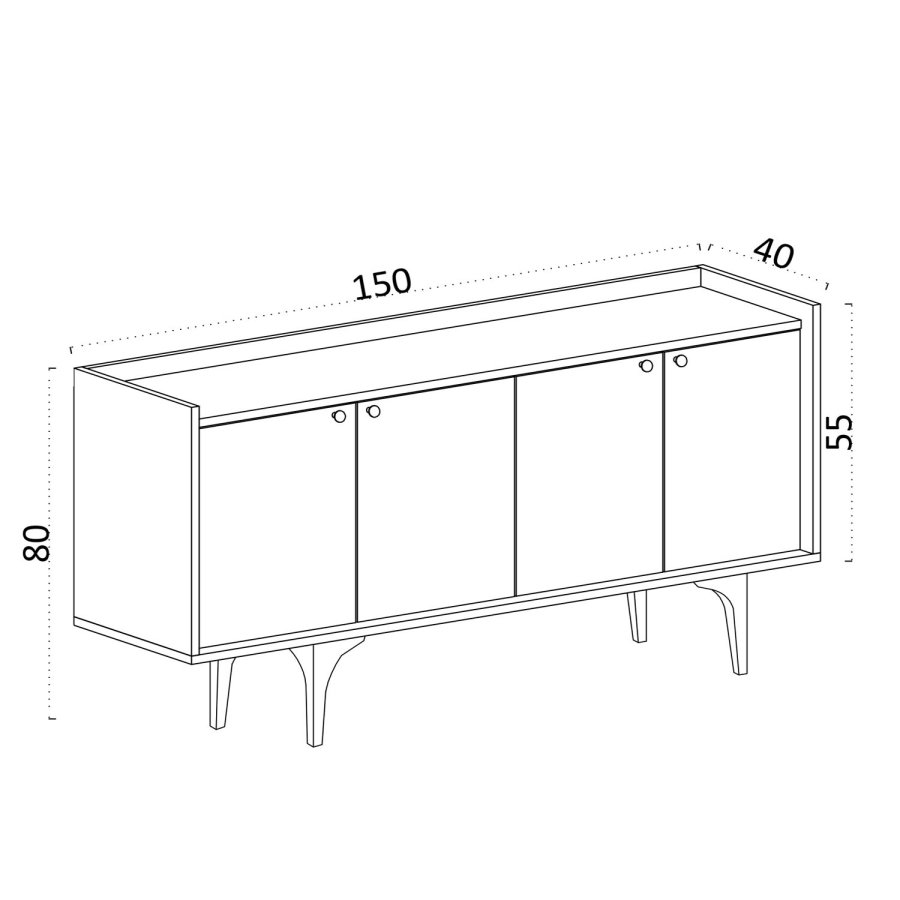 FUNZI LIVING Eris Sideboard, mit 4 Türen und 2 Regalen - weißes Melamin