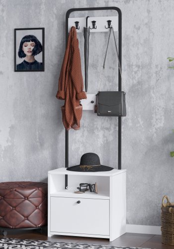 FUNZI LIVING Tina entresett, med 3 kroker, 1 dr og 1 hylle - hvit melamin