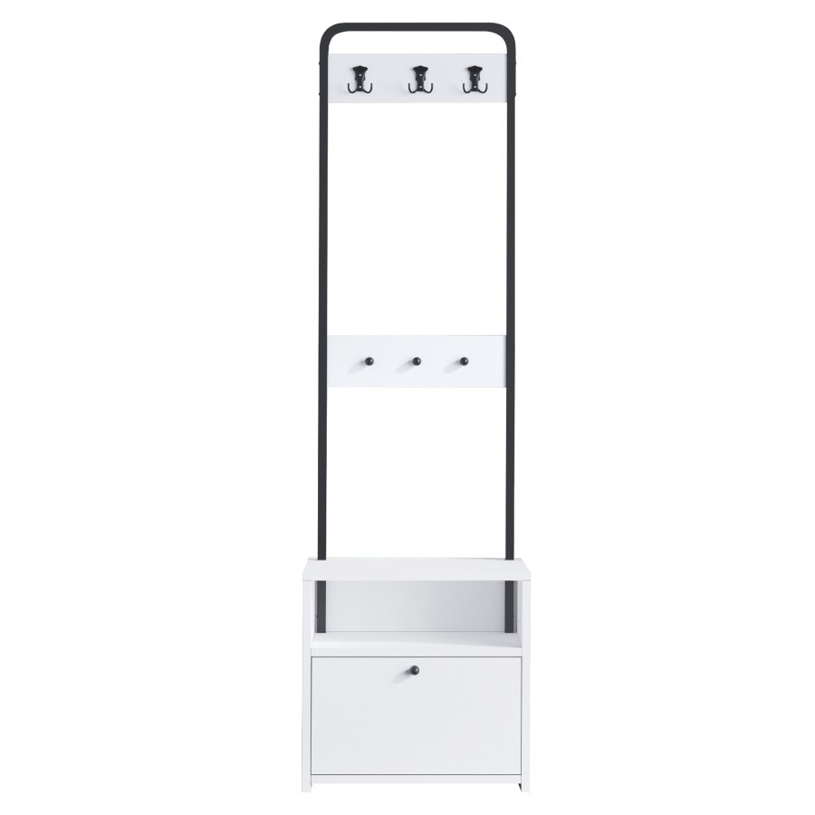 FUNZI LIVING Tina entresett, med 3 kroker, 1 dr og 1 hylle - hvit melamin