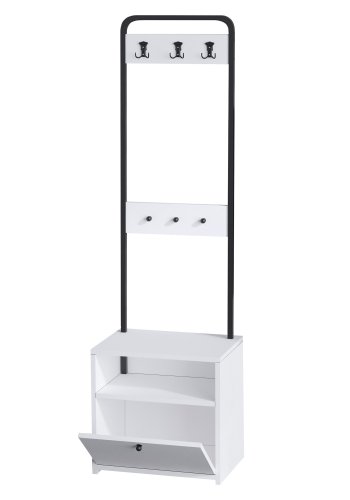 FUNZI LIVING Tina entresett, med 3 kroker, 1 dr og 1 hylle - hvit melamin